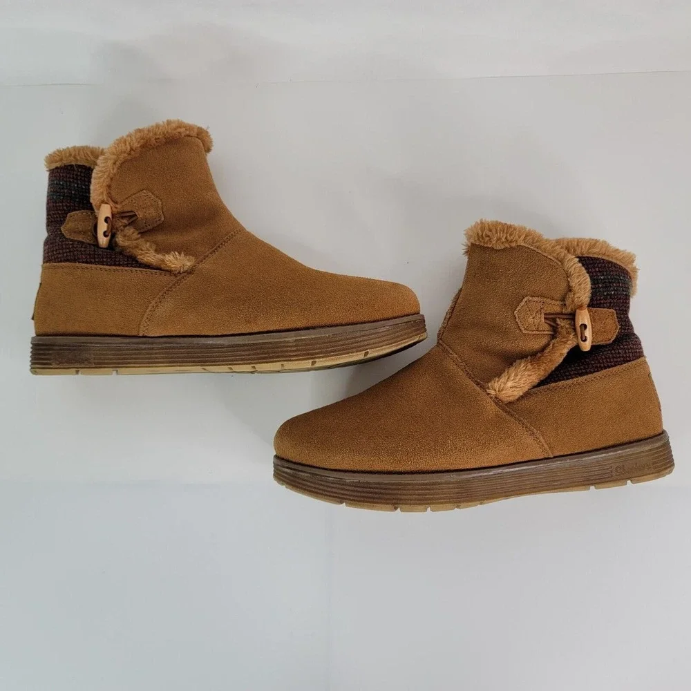 Skechers Ankle Boots Womens 9 Tan‎ Suede Faux Fur Lined 48677